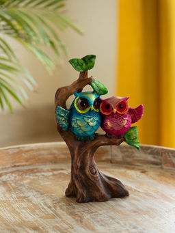 ExclusiveLane - Owls On a Tree Branch Modern Decorative Showpiece Statue Resin 10 Inches