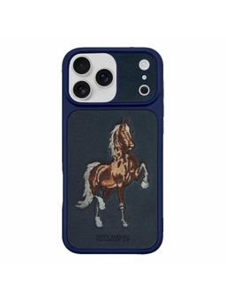 Treemoda - Premium 3D Horse Embroidered Leather Protective Case for iPhone 17 Pro Max - Blue
