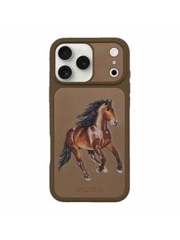 Treemoda - Premium 3D Horse Embroidered Leather Case for iPhone 17 Pro - Brown