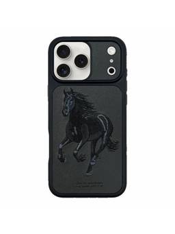 Treemoda - Premium 3D Horse Embroidered Leather Protective Case for iPhone 17 Pro - Grey