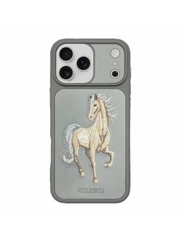 Treemoda - Premium 3D Horse Embroidered Leather Case for iPhone 17 Pro Max - Light Grey