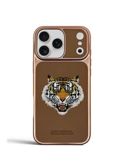 Treemoda - Premium 3D Embroidered Tiger Leather Protective Case for iPhone 17 Pro Max - Brown