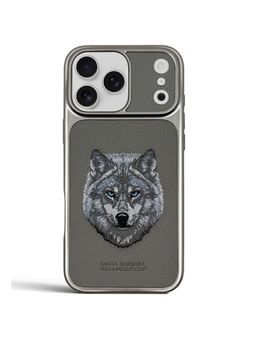 Treemoda - Premium 3D Embroidered Wolf Leather Protective Case for iPhone 17 Pro - Grey