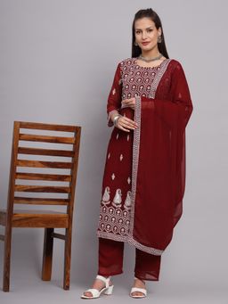 VAIRAGEE - Red Nyra Kurta with Pant and Dupatta (Set of 3)