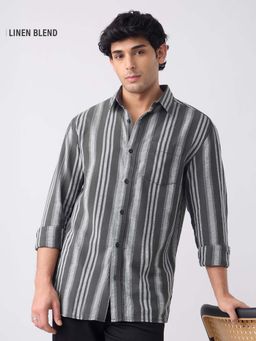 The Souled Store - Cotton Linen Stripes: Horizon Men's Cotton Linen Shirt