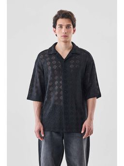 Snitch - Black Half Sleeves Oversized Casual Shirt