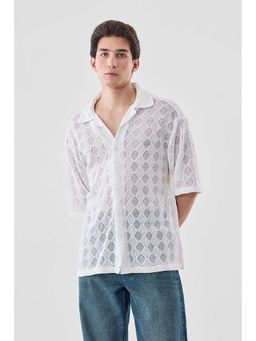 Snitch - White Half Sleeves Oversized Casual Shirt