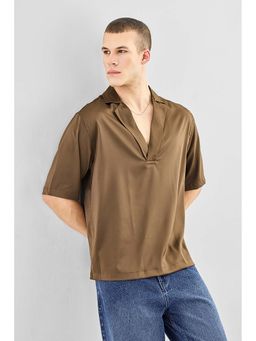 Snitch - Brown Solid Half Sleeves Boxy Casual Shirt