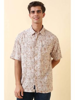 Allen Solly - Men's Beige Printed Half Sleeves Casual Shirt