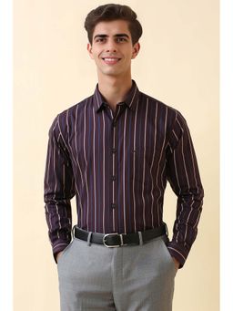 Allen Solly - Men's Maroon Stripe Full Sleeves Formal Shirt