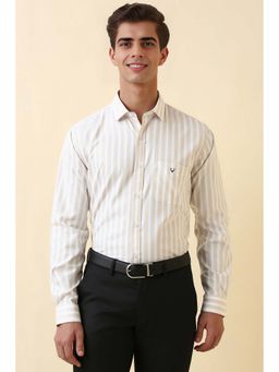 Allen Solly - Men's Beige Stripe Full Sleeves Formal Shirt