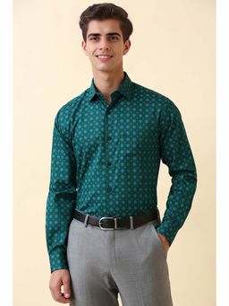 Allen Solly - Men's Green Printed Full Sleeves Formal Shirt