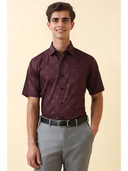 Allen Solly - Men's Maroon Printed Half Sleeves Formal Shirt