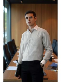 Louis Philippe - Men's Grey Stripe Full Sleeves Formal Shirt