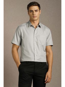 Louis Philippe - Men's Grey Textured Half Sleeves Formal Shirt