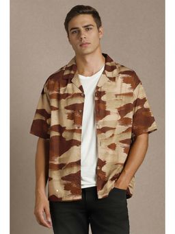 Louis Philippe - Men's Beige Print Half Sleeves Casual Shirt