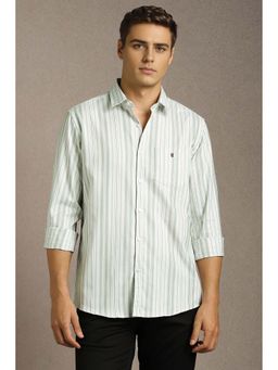 Louis Philippe - Men's White Stripe Full Sleeves Casual Shirt