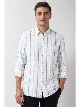 Peter England - Men's White Slim Fit Stripe Full Sleeves Casual Shirt