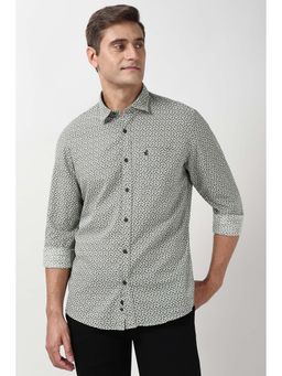 Peter England - Men's Olive Slim Fit Printed Full Sleeves Casual Shirt
