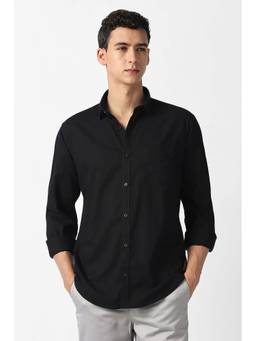Van Heusen - Men's Black Solid Full Sleeves Shirt
