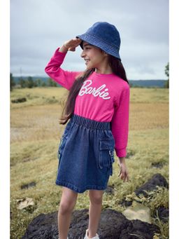 TINY GIRL - Pink and Blue Barbie Name Printed Mini Dress