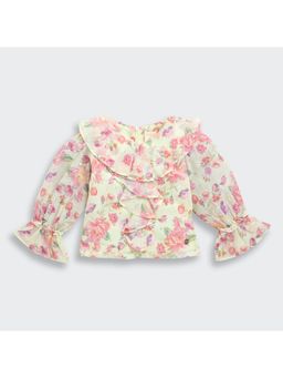 TINY GIRL - Light Yellow and Pink Floral Printed Ruffled Top