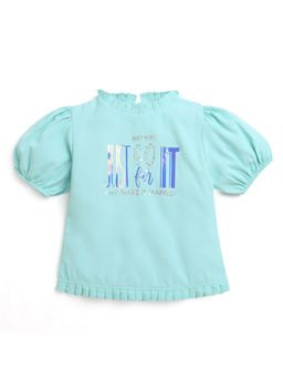 TINY GIRL - Sea Green Puff Sleeves Typography Printed Top