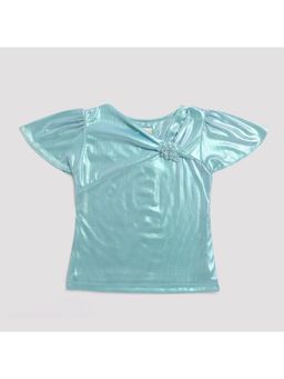 TINY GIRL - Girls Green Corsage Detail Shiny Top