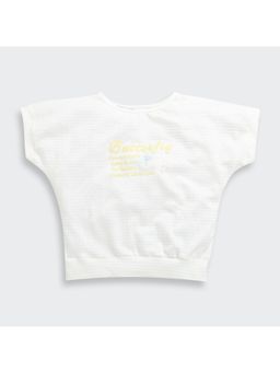 TINY GIRL - White Extended Half Sleeves Textured Typography Detail Top