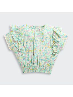 TINY GIRL - Off White Ruffled Detail Printed Smocked Top