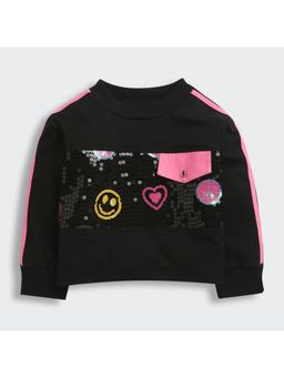 TINY GIRL - Black Full Sleeves Sequin Embellished T-Shirt