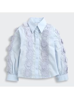 TINY GIRL - Blue Full Sleeves Lace Detailed Shirt