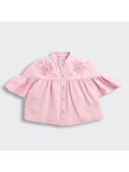 TINY GIRL - Pink Embroidered Textured Tiered Top