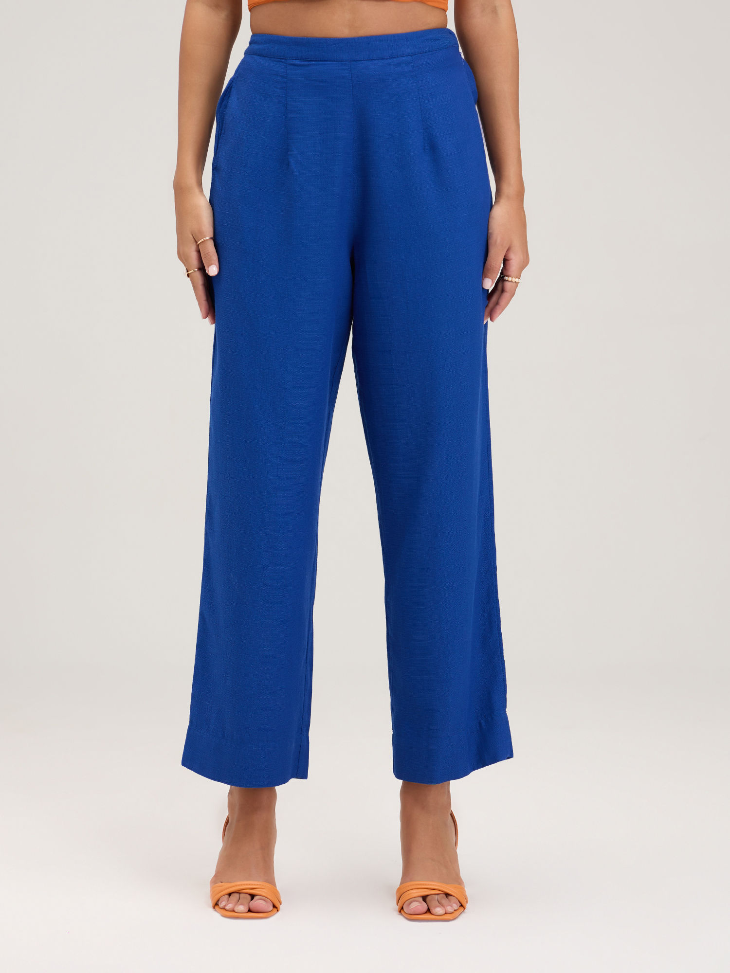 Blue Solid Straight Fit Pants-picture-29
