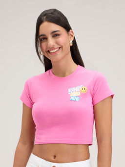 Twenty Dresses by Nykaa Fashion - Pink Graphic Print Fitted Crop T-shirt