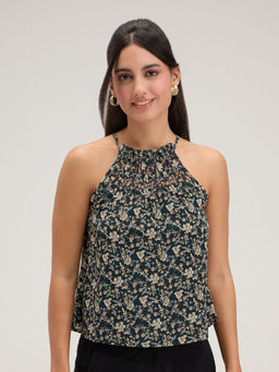 Twenty Dresses by Nykaa Fashion - Black Floral Halter Top
