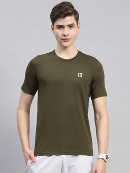 Rock.it - Mens Olive Solid Round Neck Half Sleeve T-Shirt