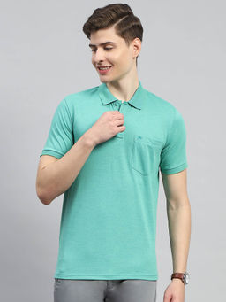 Monte Carlo - Mens Turquoise Solid Half Sleeve Polo T-Shirt