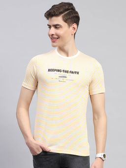 Monte Carlo - Mens Yellow Printed Round Neck Half Sleeve T-Shirt