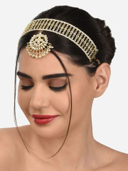 Zaveri Pearls - Gold Tone Bridal Kundan & Pearls Mathapatti Style Maangtikka-ZPFK12621