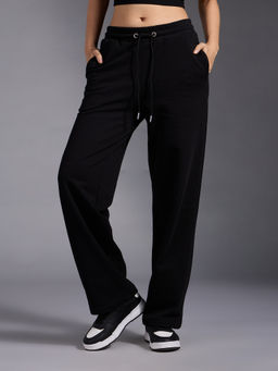 Twenty Dresses by Nykaa Fashion - Black Solid High Waist Wide Leg Joggers