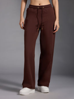 Twenty Dresses by Nykaa Fashion - Brown Solid High Waist Wide Leg Joggers