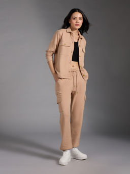 Twenty Dresses by Nykaa Fashion - Beige Solid Collared Boxy Sweatshirt