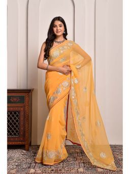 Sutra Attire - Mustard Traditional Gota Work Chiffon Saree with Unstitched Blouse