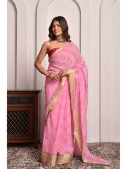 Sutra Attire - Pink Bandhani Print Georgette Saree with Unstitched Blouse