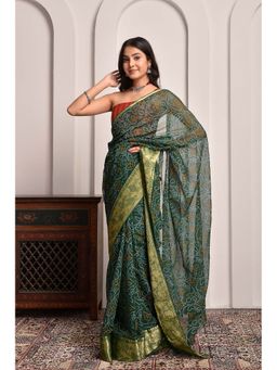 Sutra Attire - Green Elegant Bandhani Georgette Saree with Unstitched Blouse