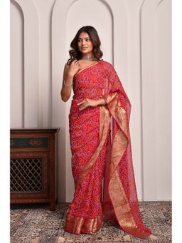 Sutra Attire - Magenta Pink Designer Bandhani Georgette Saree with Unstitched Blouse