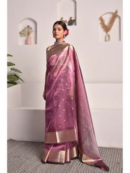 Sutra Attire - Purple Banarasi Tissue Saree with Unstitched Blouse