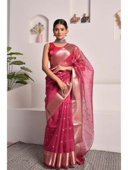 Sutra Attire - Pink Festive Banarasi Tissue Saree with Unstitched Blouse