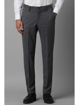 Louis Philippe - Men Grey Slim Fit Textured Flat Front Formal Trousers